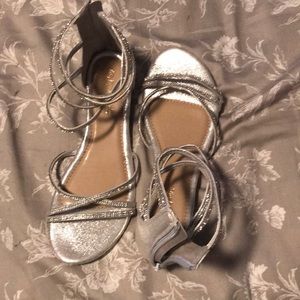 Strapped silver crystal sandals